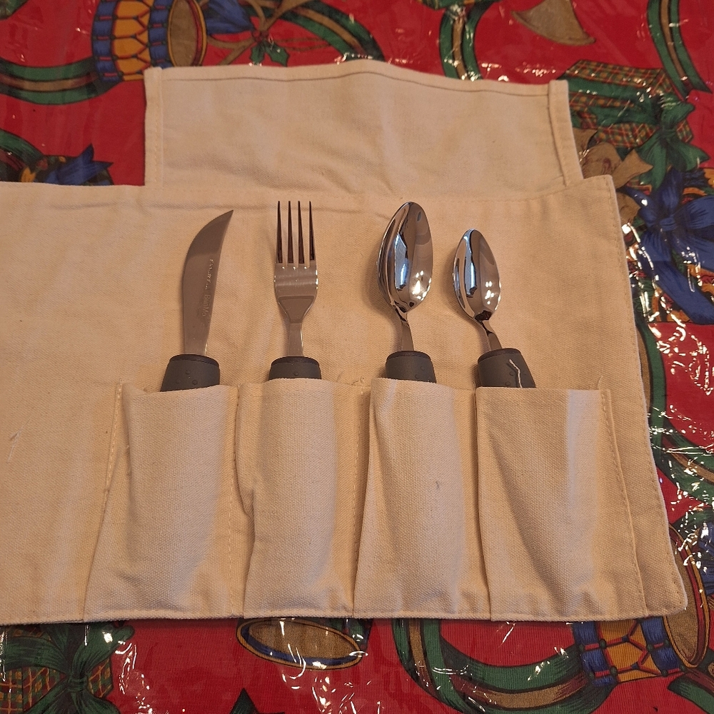 New Bunmo Adaptive Utensils With Travel Pouch~Arthritis~Parkinsons~Ergonomic